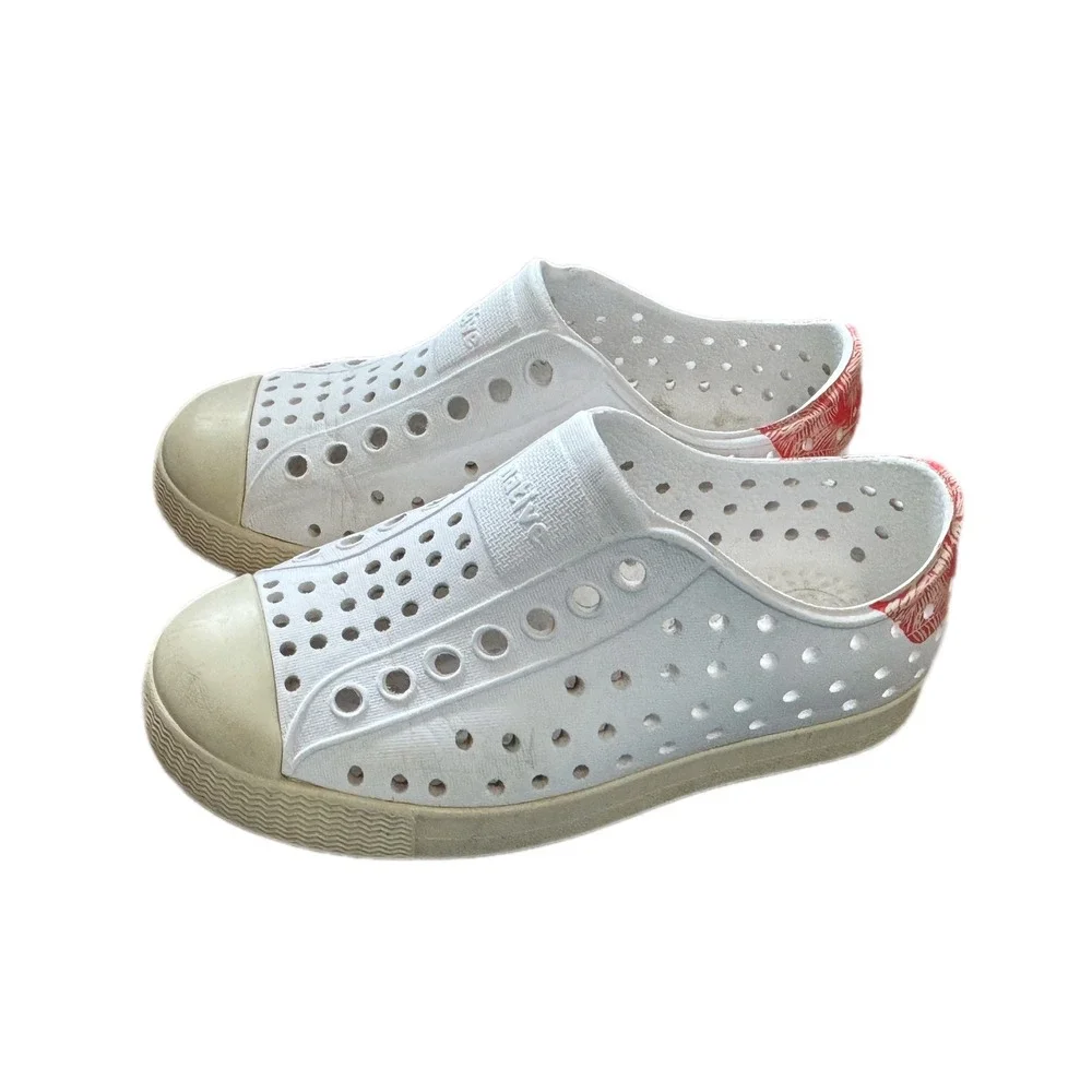 Native Jefferson Shoes Kids Size 8 White Good Tropical Palm Print‎ Slip On EVA